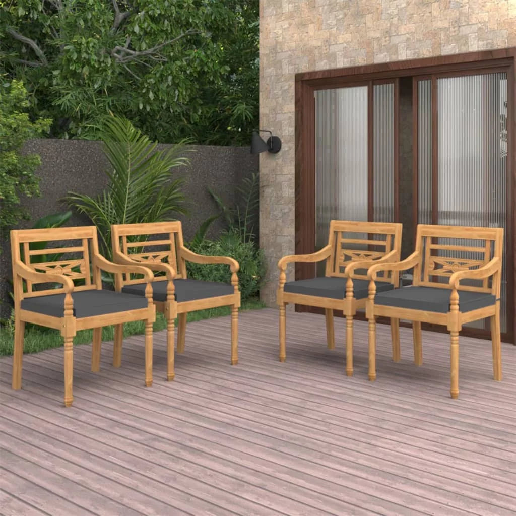 Chairs 4 pcs with Cushions Solid Teak Wood